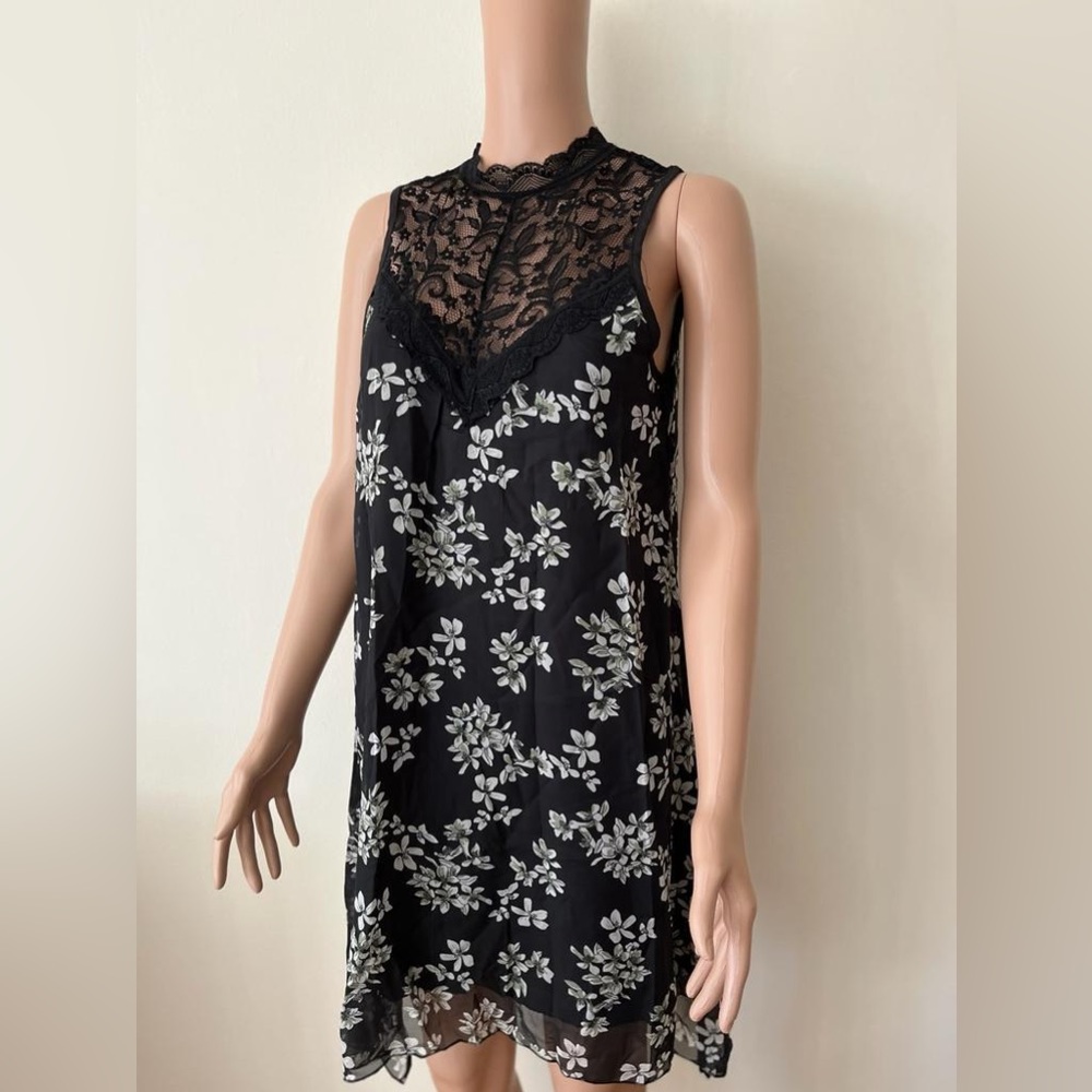 Brand new floral chiffon round neck lace patchwork loose casual print dress